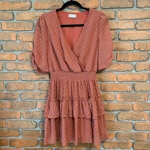 Altar'd State Mini Dress Swiss Dot Chiffon Puff Sleeves Tiered Ruffle Hem Size S